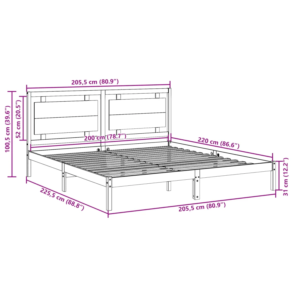Letto matrimoniale | Letto per adulti | Giroletto Extra Lungo senza Materasso 200x220 cm Legno Massello - Image 9