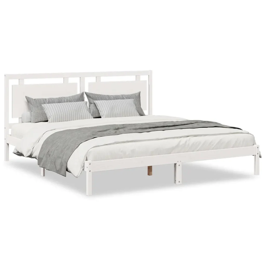 Letto matrimoniale | Letto per adulti | Giroletto Extra Lungo senza Materasso Bianco 200x210cm Massello