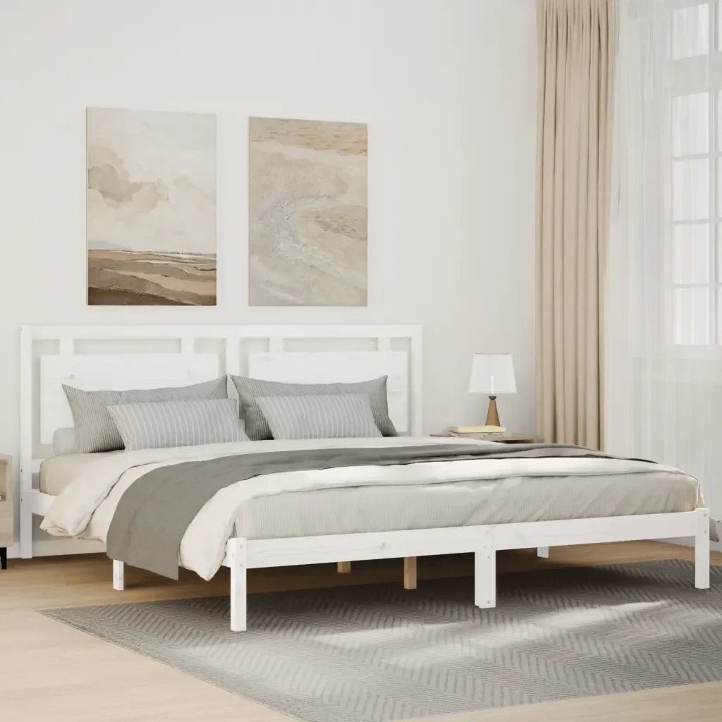 Letto matrimoniale | Letto per adulti | Giroletto Extra Lungo senza Materasso Bianco 200x210cm Massello - Image 2