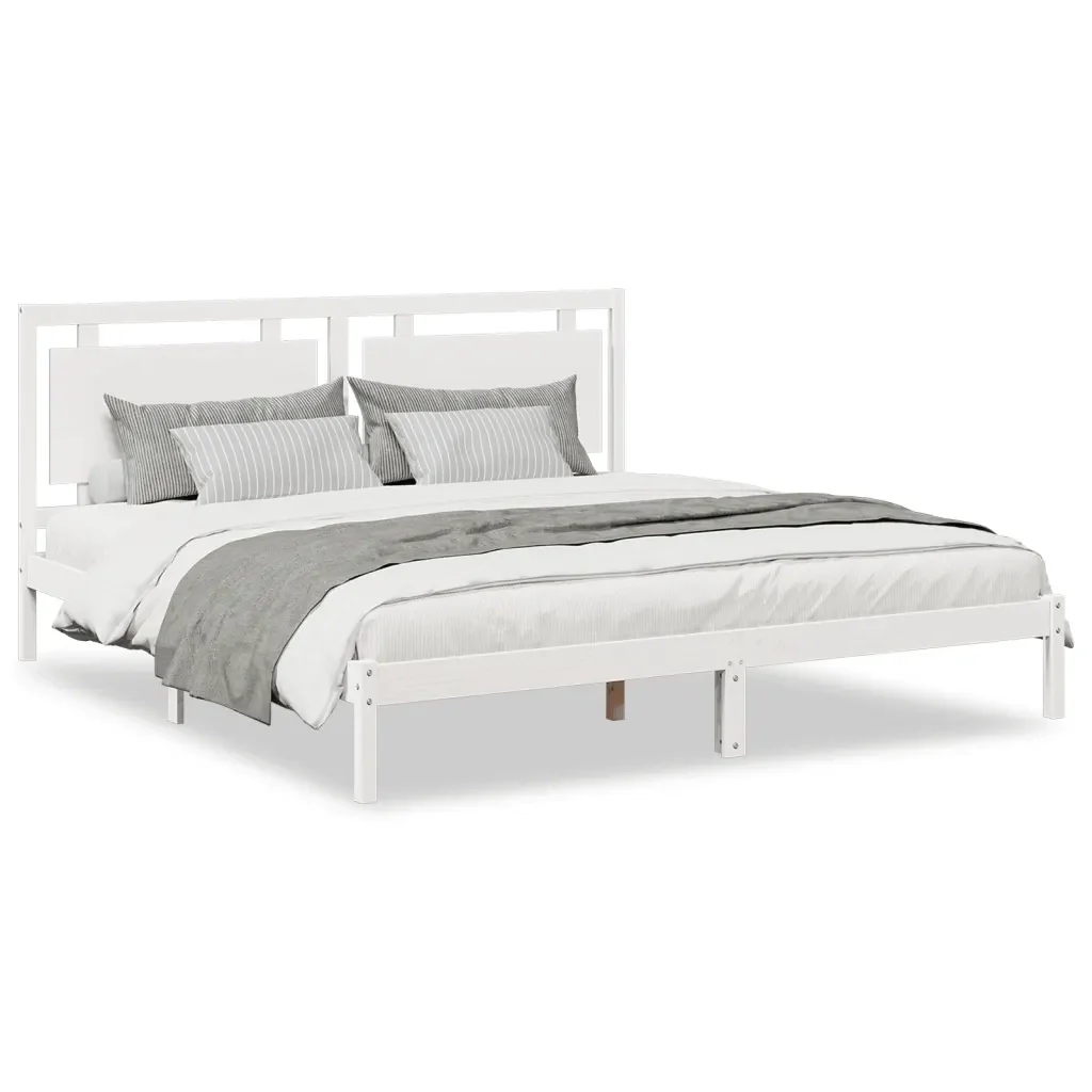 Letto matrimoniale | Letto per adulti | Giroletto Extra Lungo senza Materasso Bianco 200x220cm Massello