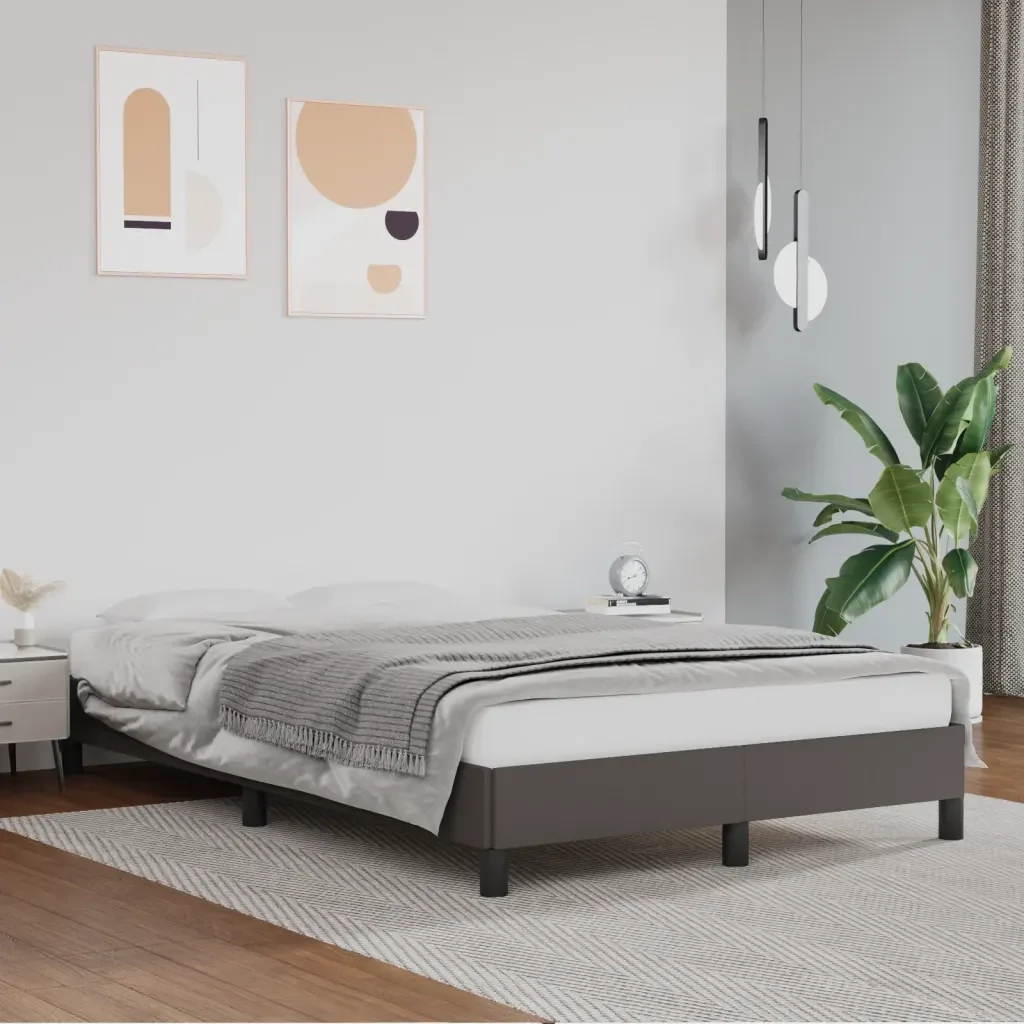 Letto matrimoniale | Letto per adulti | Giroletto Grigio 120x200 cm in Similpelle - Image 2