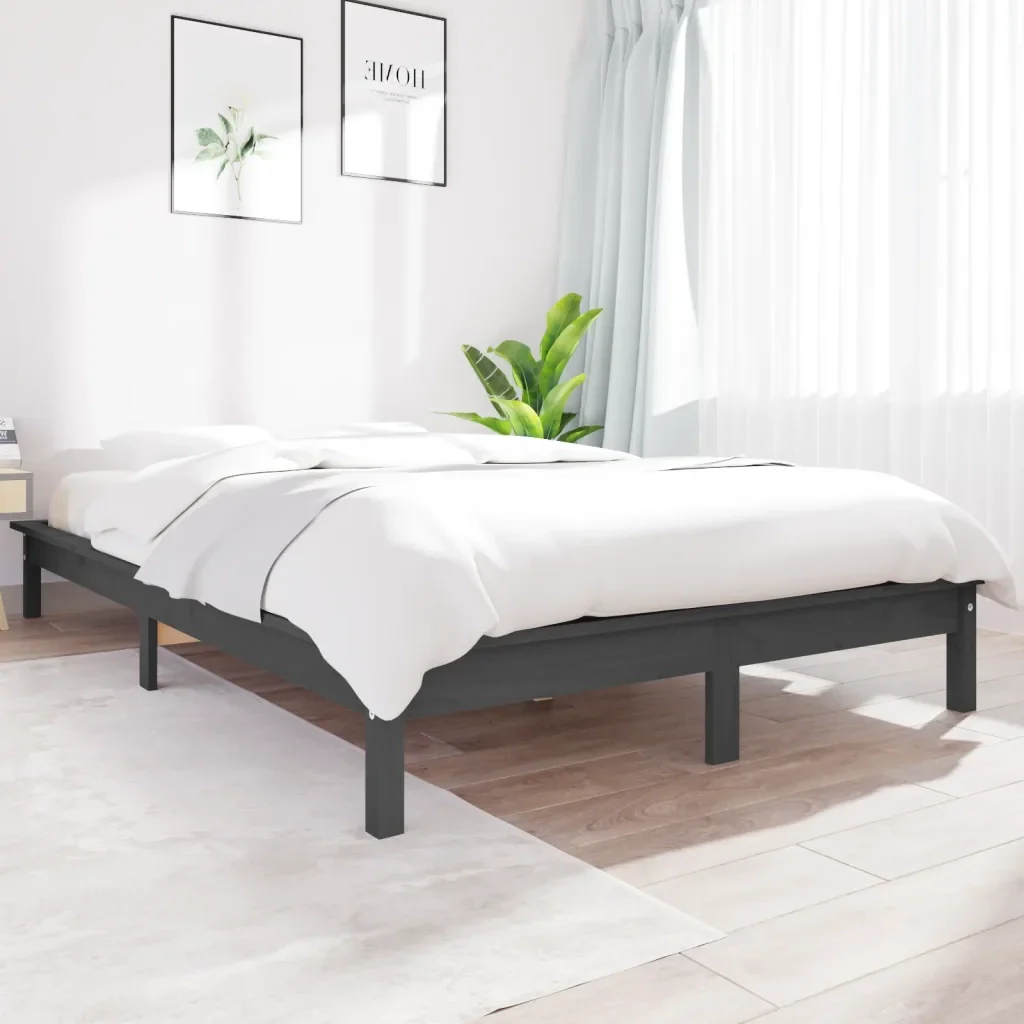 Letto matrimoniale | Letto per adulti | Giroletto Grigio 140x190 cm in Legno Massello di Pino - Image 2