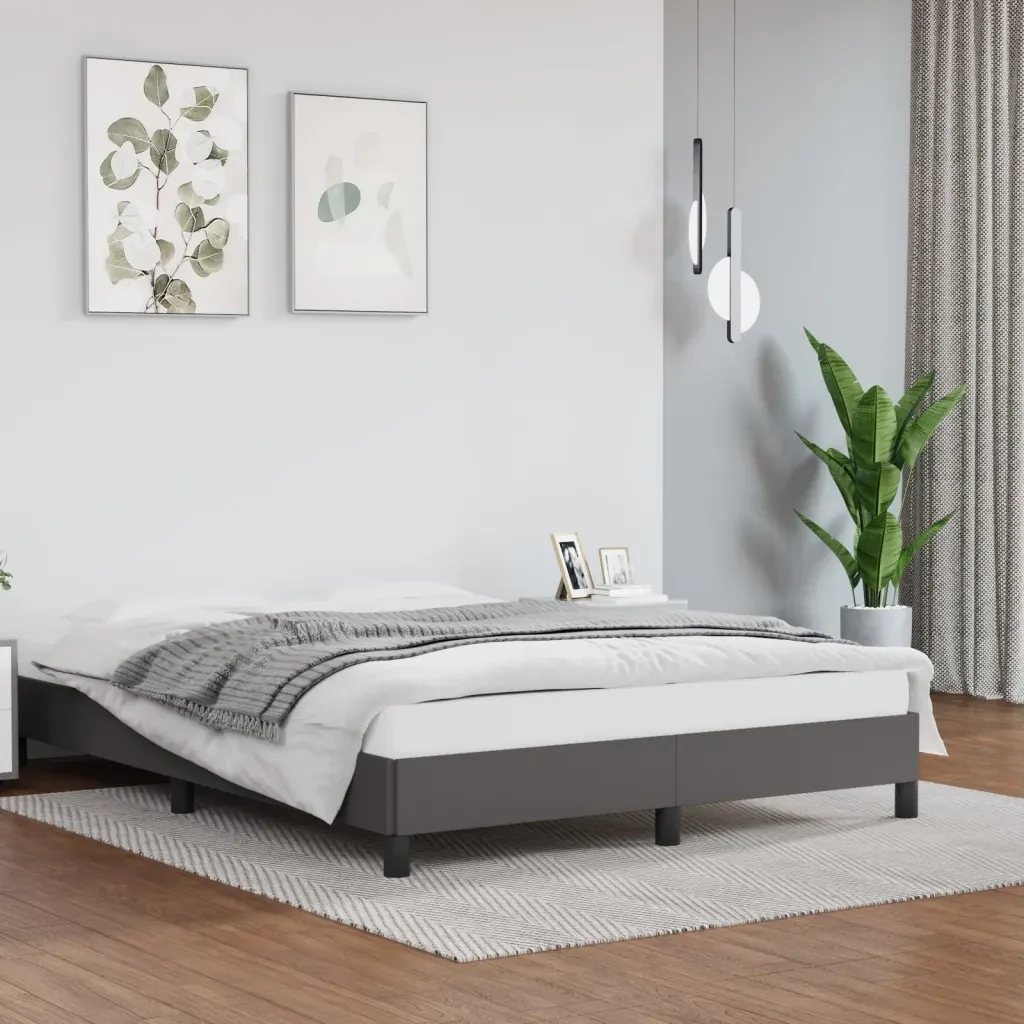 Letto matrimoniale | Letto per adulti | Giroletto Grigio 140x200 cm in Similpelle - Image 2