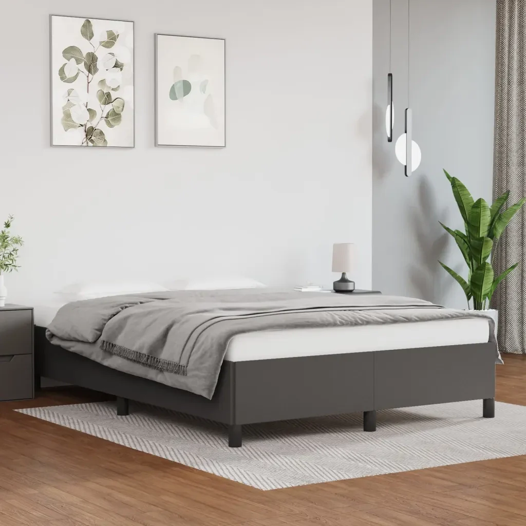 Letto matrimoniale | Letto per adulti | Giroletto Grigio 140x200 cm in Similpelle - Image 2