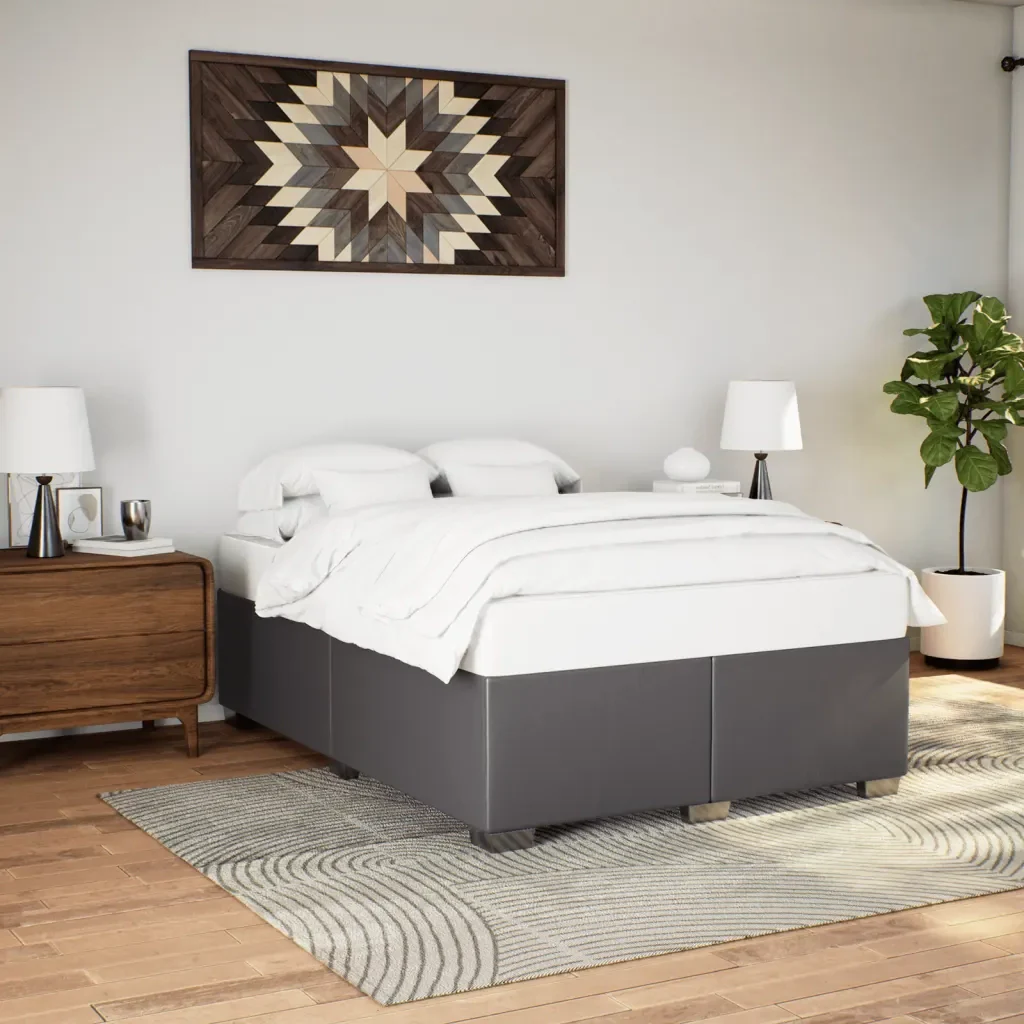 Letto matrimoniale | Letto per adulti | Giroletto Grigio 140x200 cm in Similpelle - Image 2