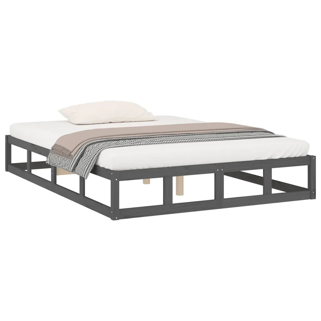 Letto matrimoniale | Letto per adulti | Giroletto Grigio 150x200 cm King in Legno Massello - Image 4