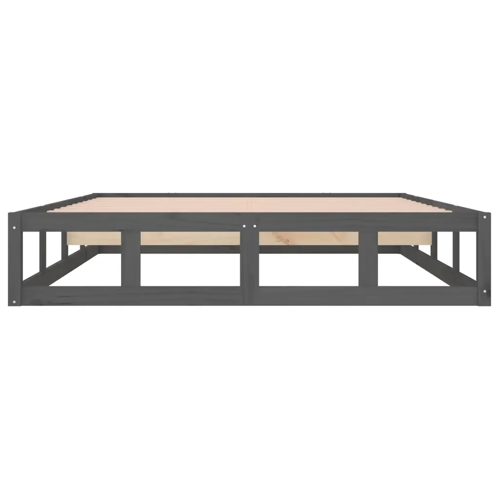 Letto matrimoniale | Letto per adulti | Giroletto Grigio 150x200 cm King in Legno Massello - Image 5