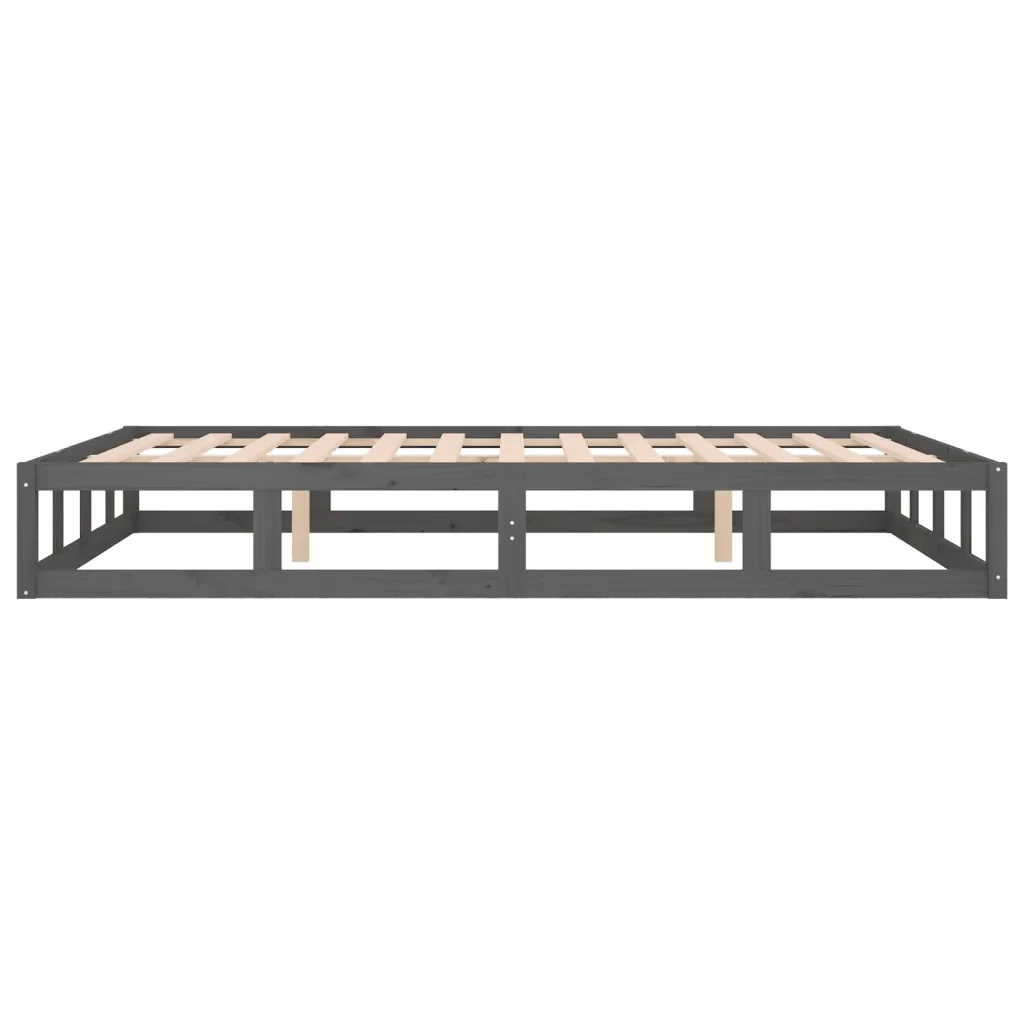 Letto matrimoniale | Letto per adulti | Giroletto Grigio 150x200 cm King in Legno Massello - Image 7