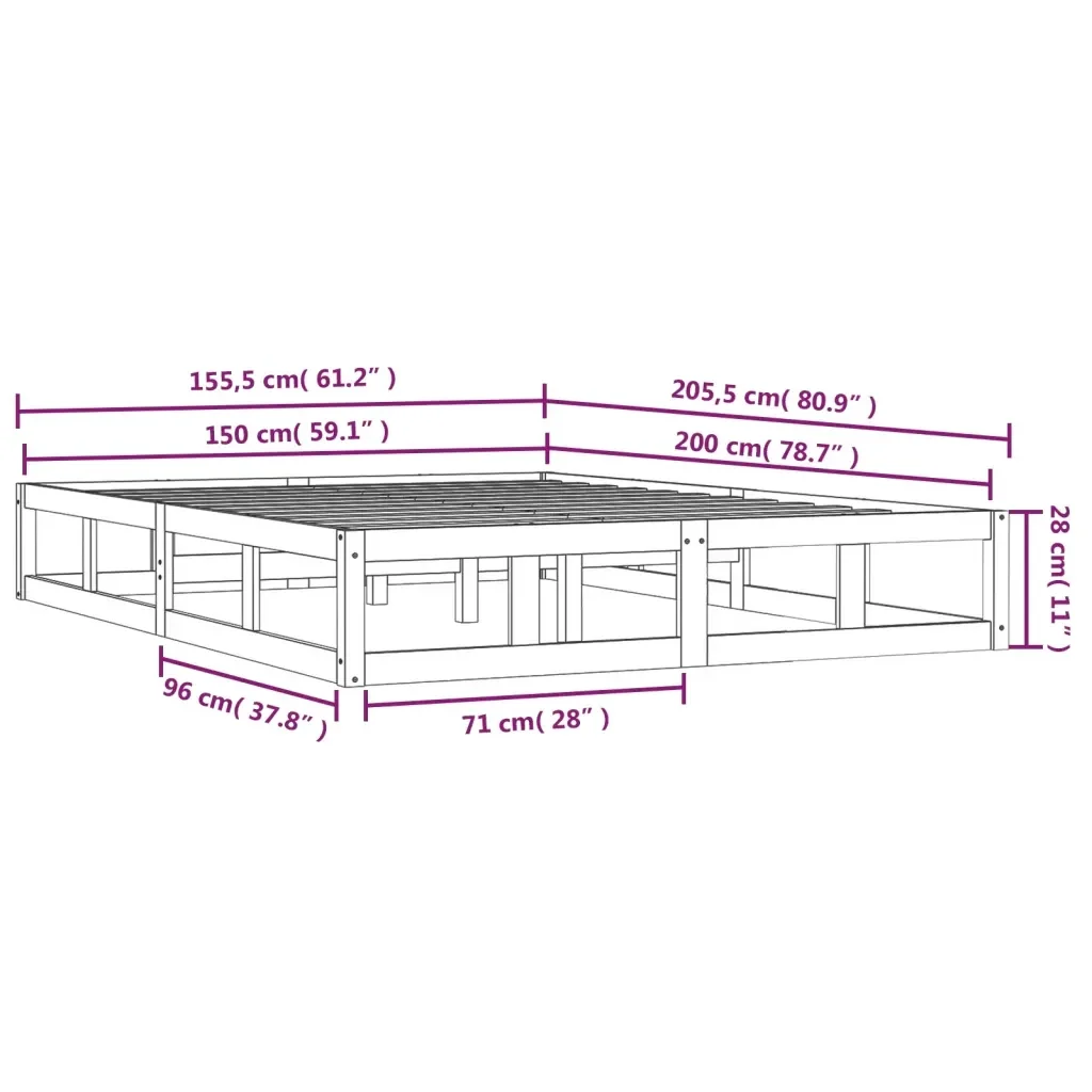 Letto matrimoniale | Letto per adulti | Giroletto Grigio 150x200 cm King in Legno Massello - Image 9