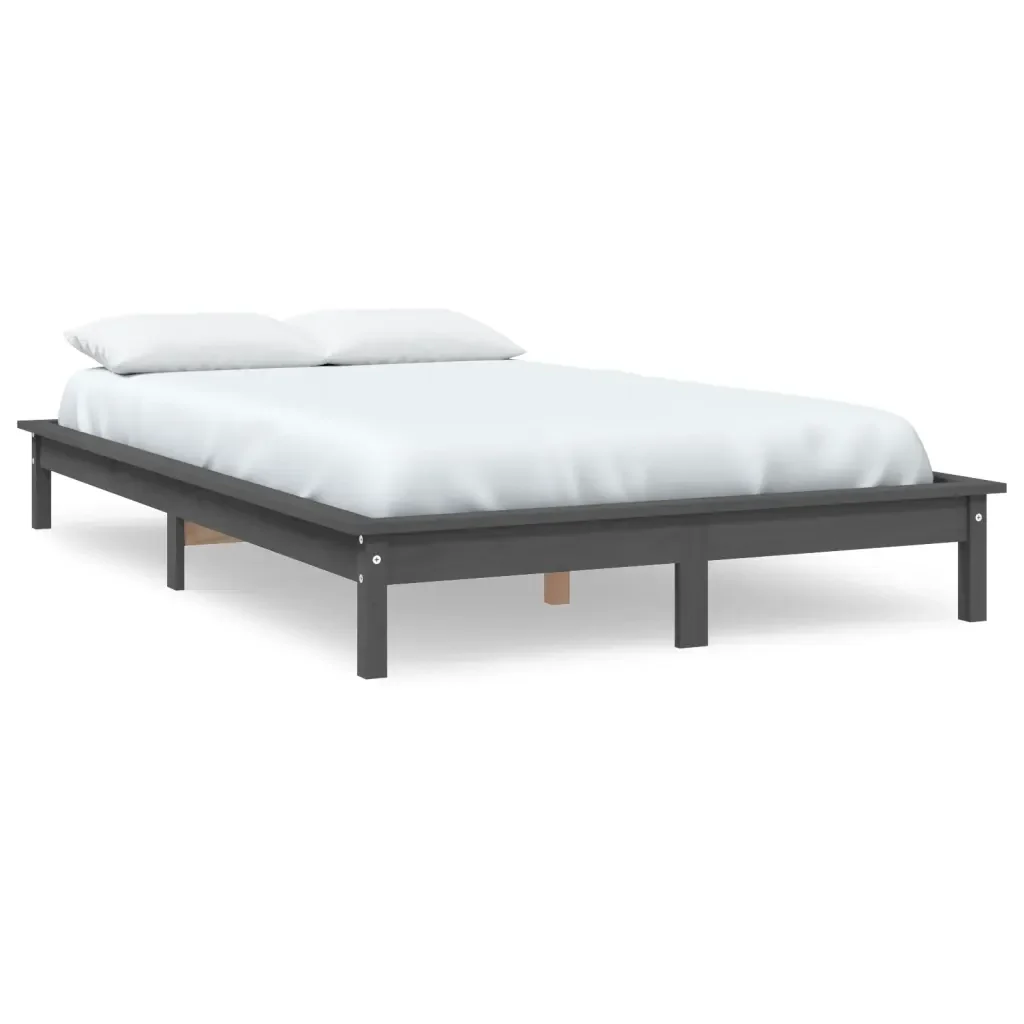 Letto matrimoniale | Letto per adulti | Giroletto Grigio 160x200 cm in Legno Massello di Pino