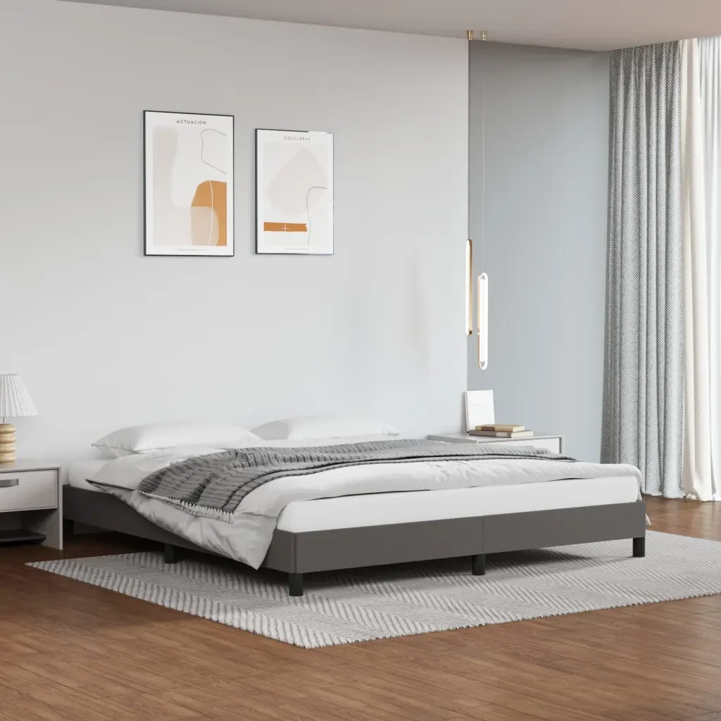 Letto matrimoniale | Letto per adulti | Giroletto Grigio 180x200 cm in Similpelle - Image 2