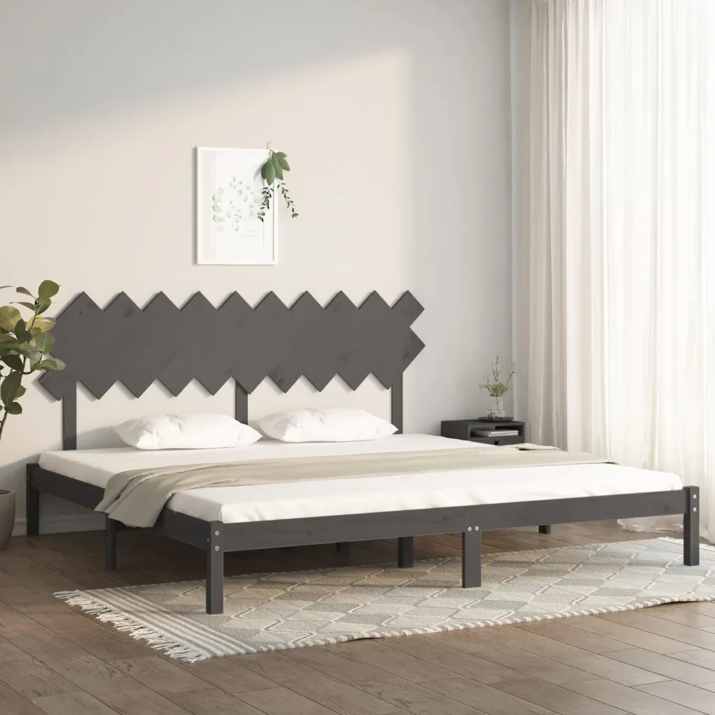Letto matrimoniale | Letto per adulti | Giroletto Grigio 200x200 cm in Legno Massello - Image 2