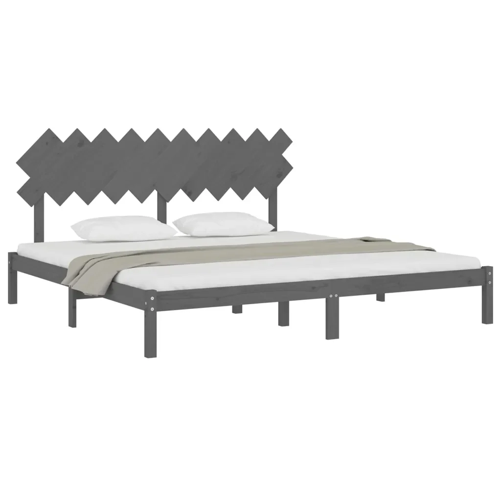 Letto matrimoniale | Letto per adulti | Giroletto Grigio 200x200 cm in Legno Massello - Image 4