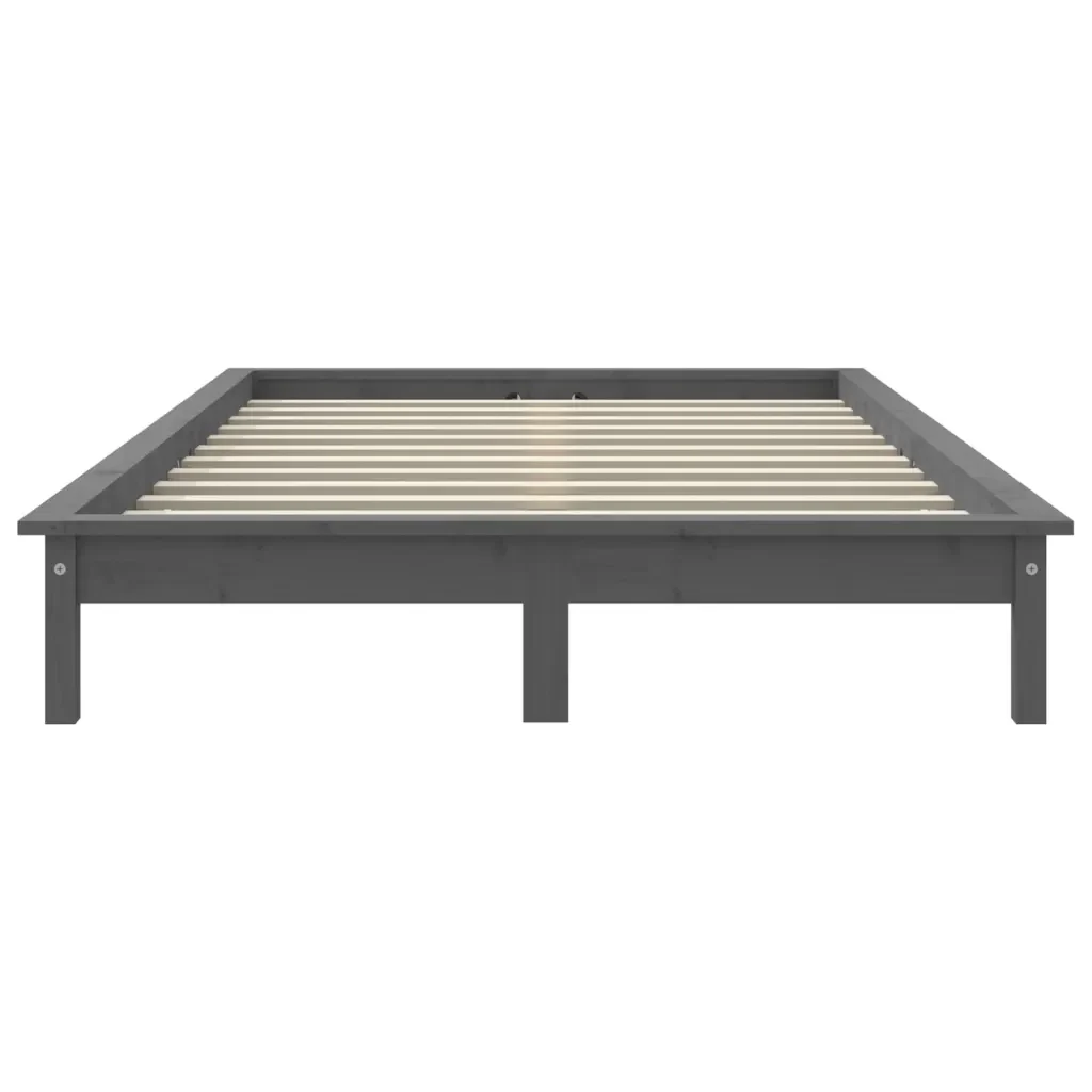 Letto matrimoniale | Letto per adulti | Giroletto Grigio 200x200 cm in Legno Massello di Pino - Image 5