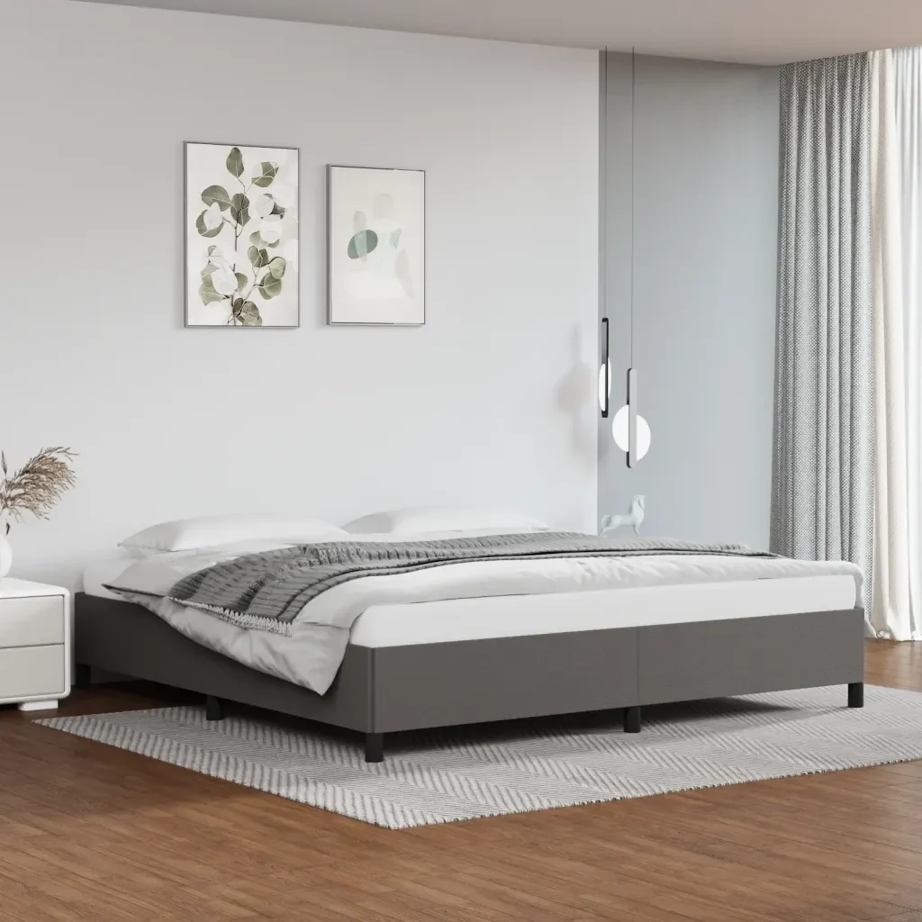 Letto matrimoniale | Letto per adulti | Giroletto Grigio 200x200 cm in Similpelle - Image 2
