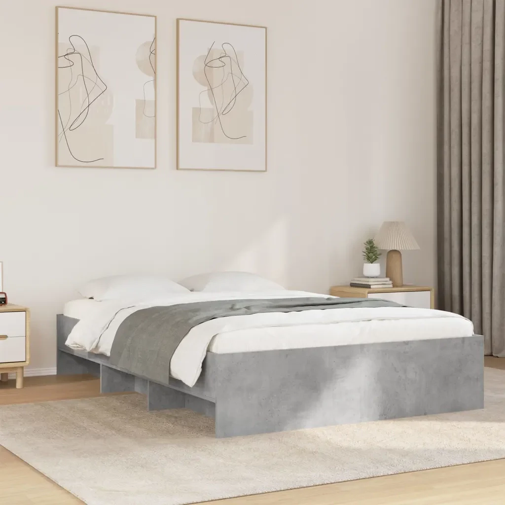 Letto matrimoniale | Letto per adulti | Giroletto Grigio Cemento 120x200 cm in Legno Multistrato - Image 2