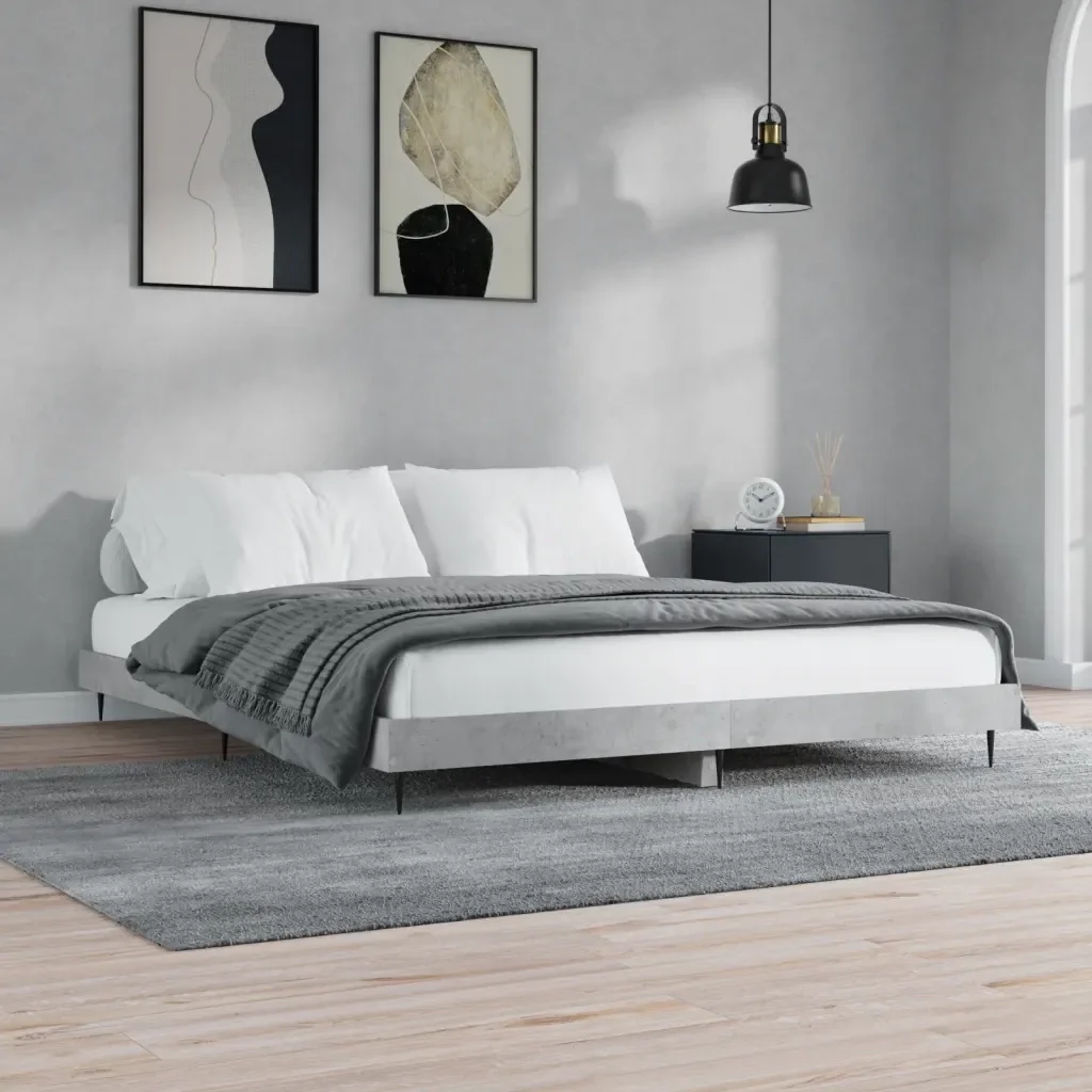 Letto matrimoniale | Letto per adulti | Giroletto Grigio Cemento 120x200 cm in Legno Multistrato - Image 2