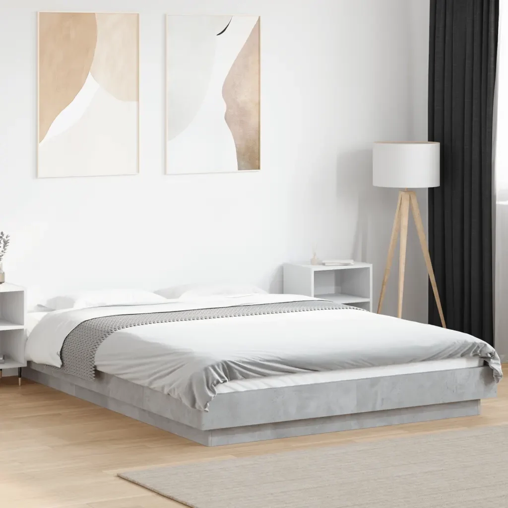 Letto matrimoniale | Letto per adulti | Giroletto Grigio Cemento 135x190 cm in Legno Multistrato - Image 2