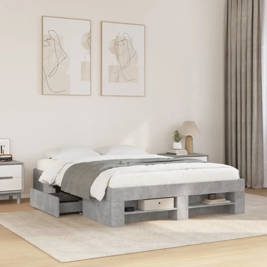Letto matrimoniale | Letto per adulti | Giroletto Grigio Cemento 140x190 cm in Legno Multistrato - Image 2