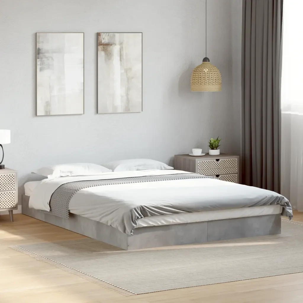 Letto matrimoniale | Letto per adulti | Giroletto Grigio Cemento 140x200 cm in Legno Multistrato - Image 2