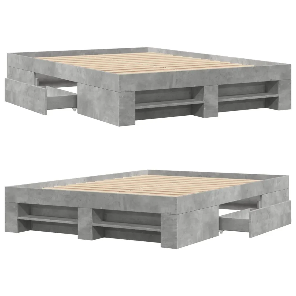 Letto matrimoniale | Letto per adulti | Giroletto Grigio Cemento 140x200 cm in Legno Multistrato - Image 8