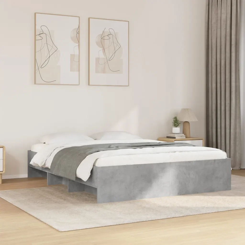Letto matrimoniale | Letto per adulti | Giroletto Grigio Cemento 150x200 cm in Legno Multistrato - Image 2