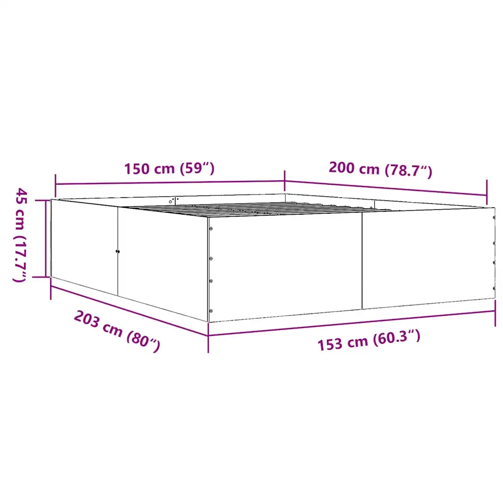 Letto matrimoniale | Letto per adulti | Giroletto Grigio Cemento 150x200 cm in Legno Multistrato - Image 10