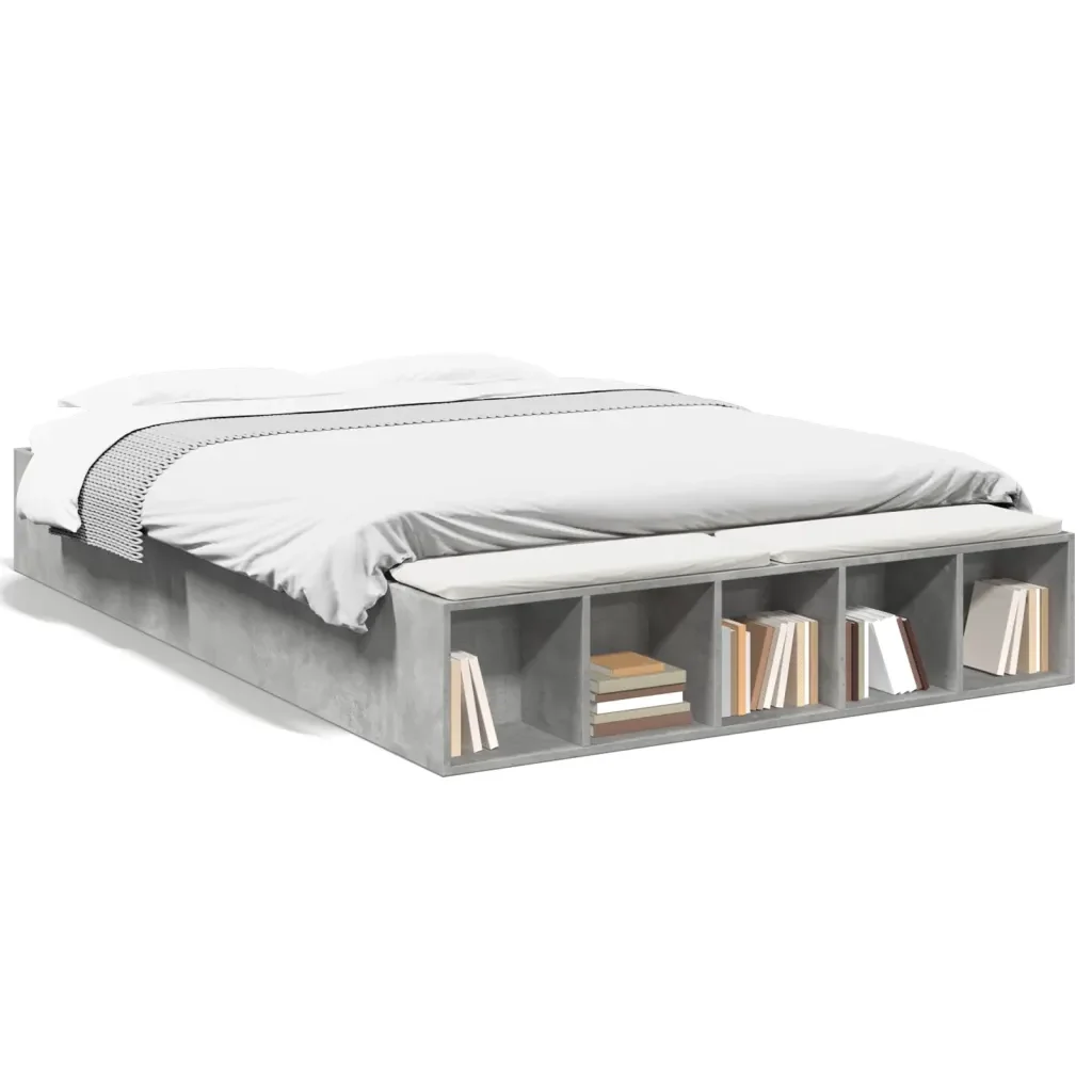 Letto matrimoniale | Letto per adulti | Giroletto Grigio Cemento 160x200 cm in Legno Multistrato