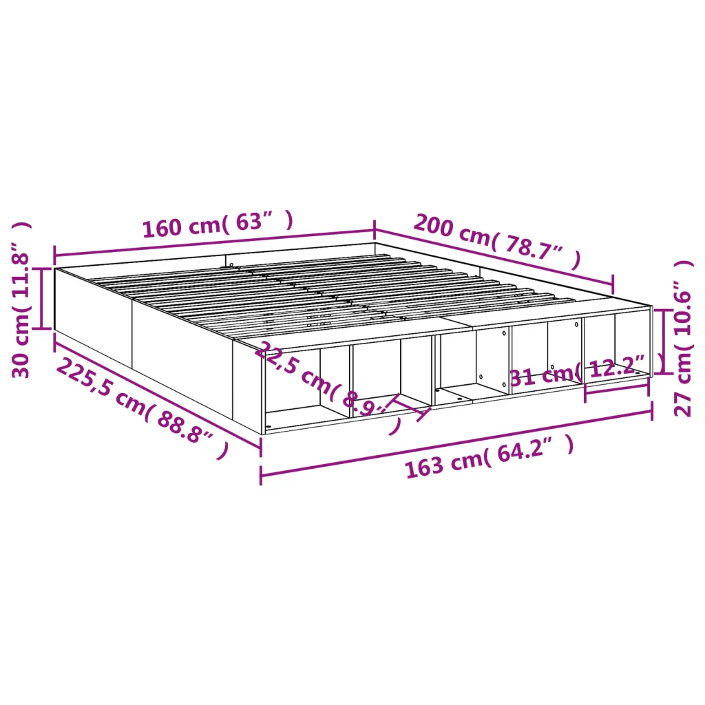 Letto matrimoniale | Letto per adulti | Giroletto Grigio Cemento 160x200 cm in Legno Multistrato - Image 10
