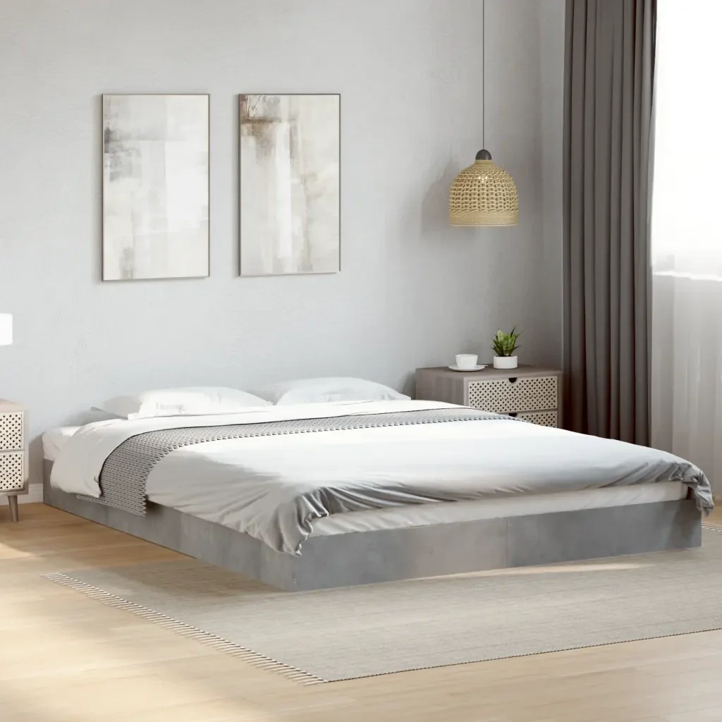 Letto matrimoniale | Letto per adulti | Giroletto Grigio Cemento 160x200 cm in Legno Multistrato - Image 2