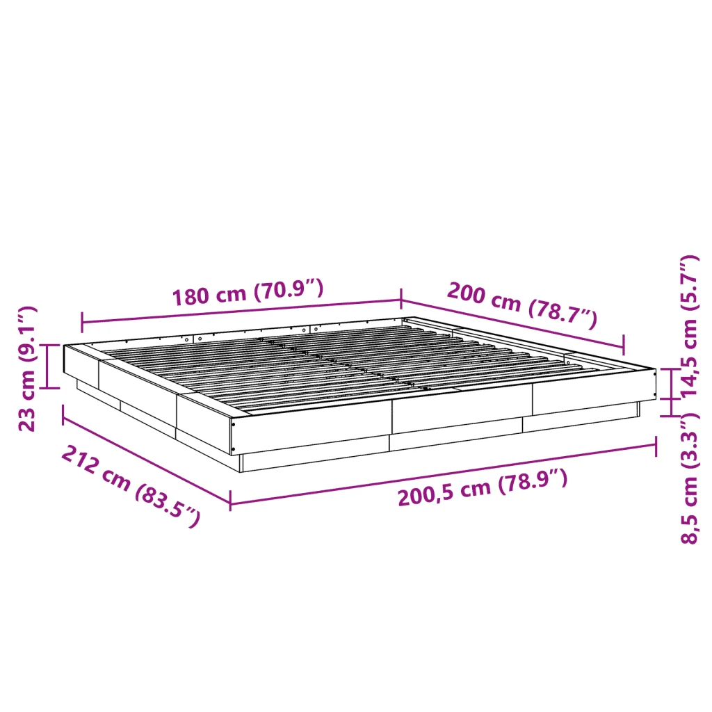 Letto matrimoniale | Letto per adulti | Giroletto Grigio Cemento 180x200 cm in Legno Multistrato - Image 10