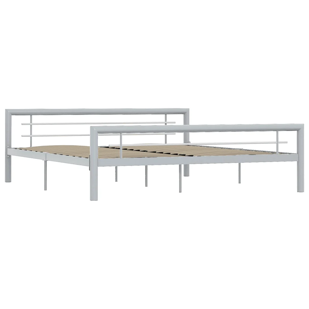 Letto matrimoniale | Letto per adulti | Giroletto Grigio e Bianco in Metallo 180x200 cm