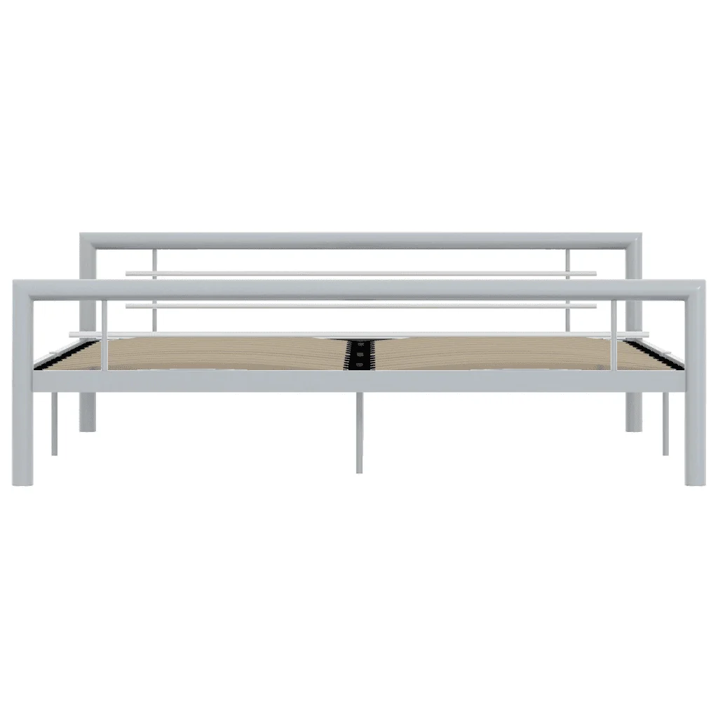 Letto matrimoniale | Letto per adulti | Giroletto Grigio e Bianco in Metallo 180x200 cm - Image 3