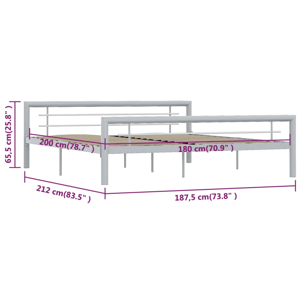 Letto matrimoniale | Letto per adulti | Giroletto Grigio e Bianco in Metallo 180x200 cm - Image 6