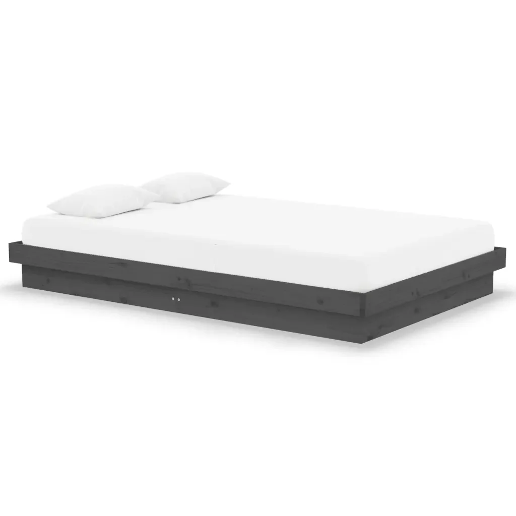 Letto matrimoniale | Letto per adulti | Giroletto Grigio in Legno Massello 120x190 cm Small Double