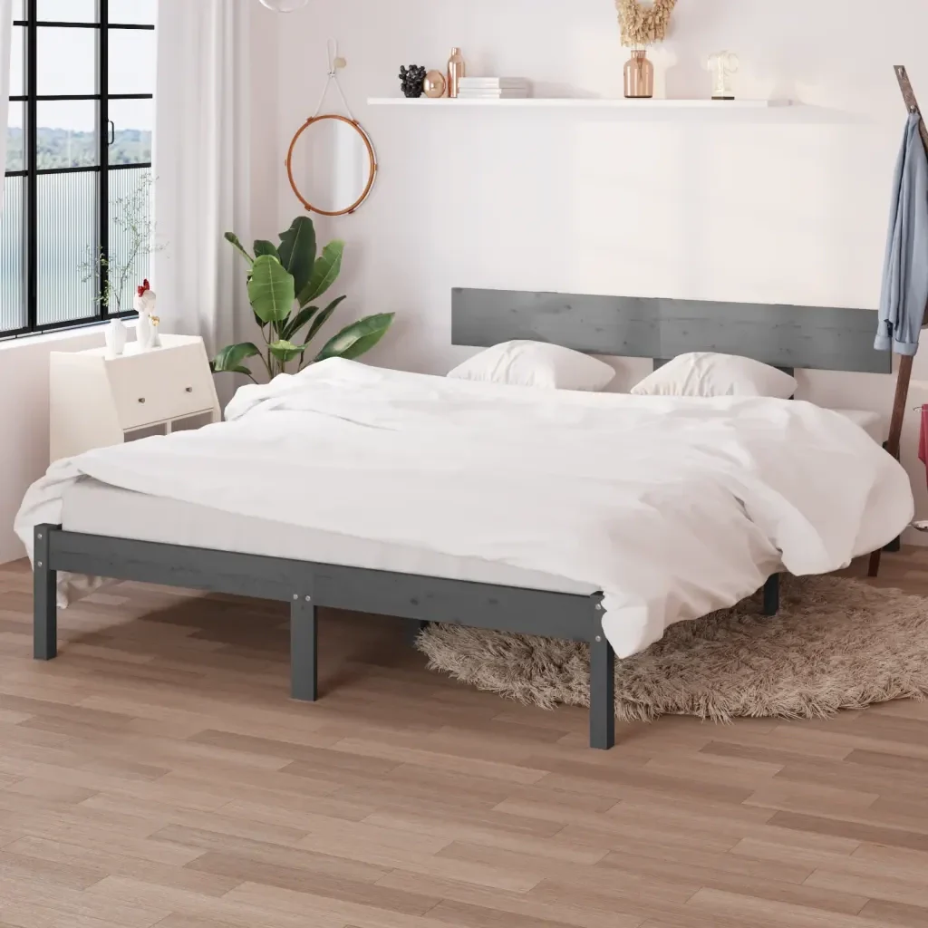 Letto matrimoniale | Letto per adulti | Giroletto Grigio in Legno Massello 120x190 cm Small Double - Image 2