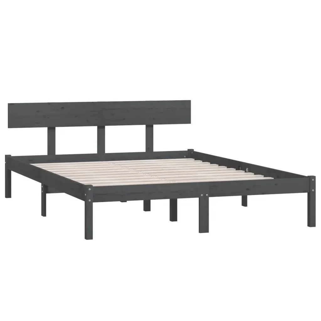 Letto matrimoniale | Letto per adulti | Giroletto Grigio in Legno Massello 120x190 cm Small Double - Image 4