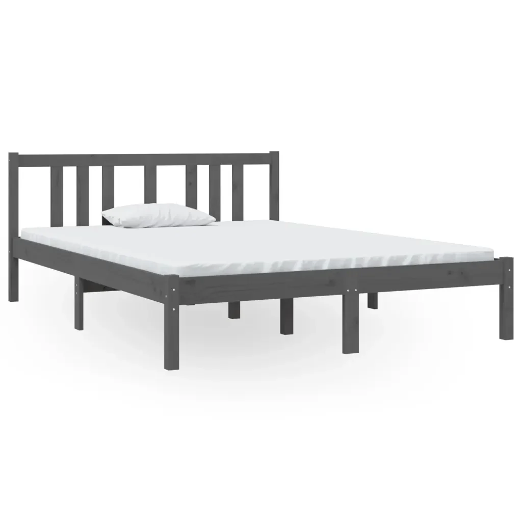 Letto matrimoniale | Letto per adulti | Giroletto Grigio in Legno Massello 135x190 cm Double