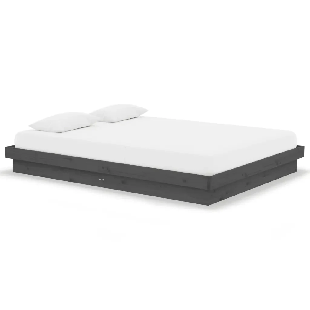 Letto matrimoniale | Letto per adulti | Giroletto Grigio in Legno Massello 135x190 cm Double