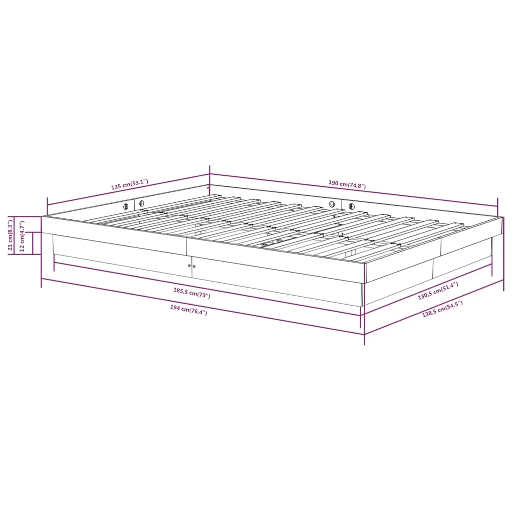 Letto matrimoniale | Letto per adulti | Giroletto Grigio in Legno Massello 135x190 cm Double - Image 10