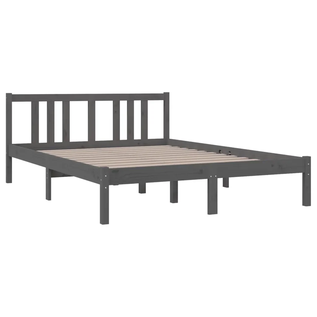 Letto matrimoniale | Letto per adulti | Giroletto Grigio in Legno Massello 135x190 cm Double - Image 4