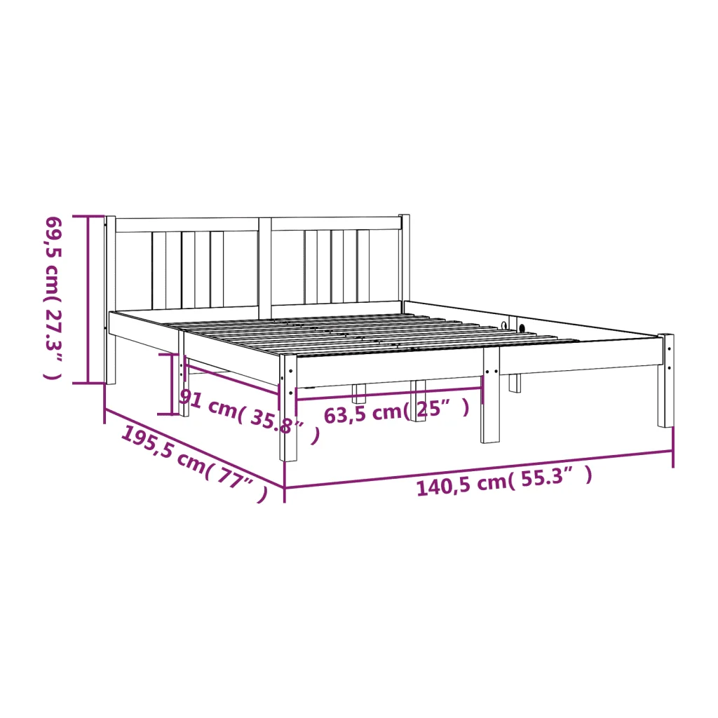 Letto matrimoniale | Letto per adulti | Giroletto Grigio in Legno Massello 135x190 cm Double - Image 9