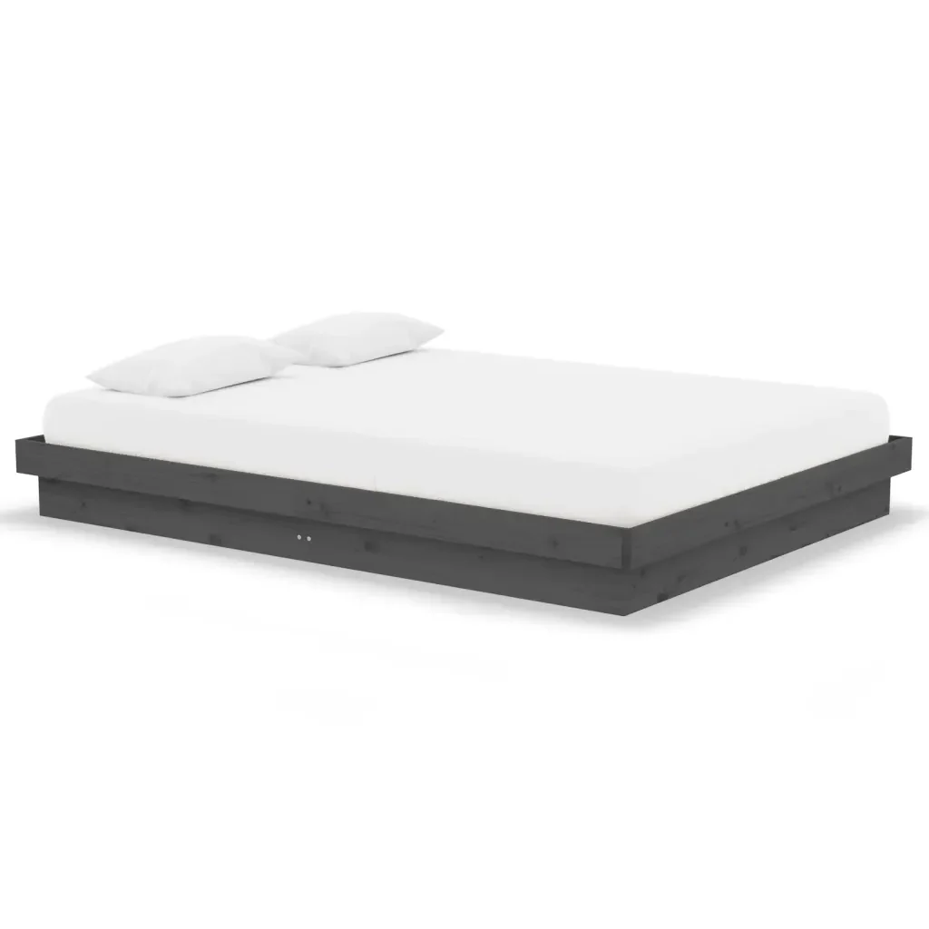 Letto matrimoniale | Letto per adulti | Giroletto Grigio in Legno Massello 140x190 cm
