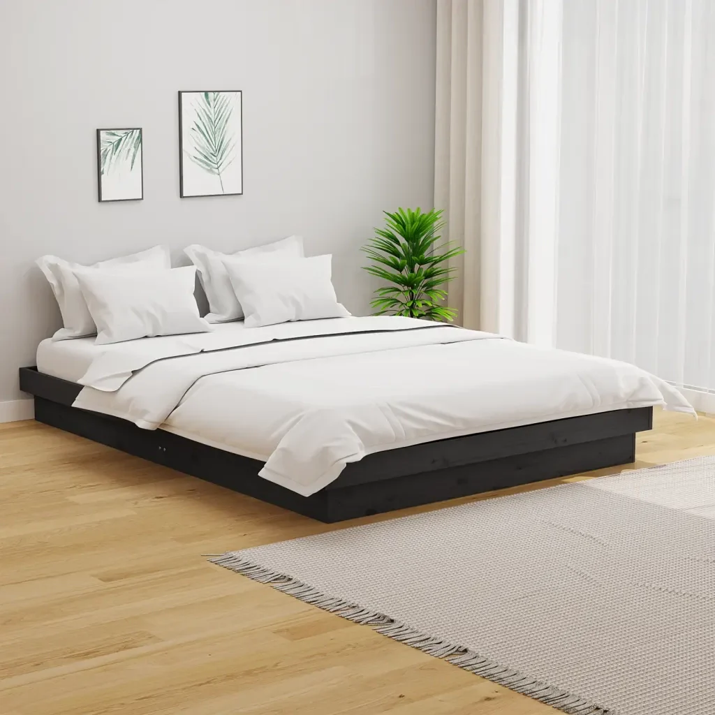 Letto matrimoniale | Letto per adulti | Giroletto Grigio in Legno Massello 140x190 cm - Image 2