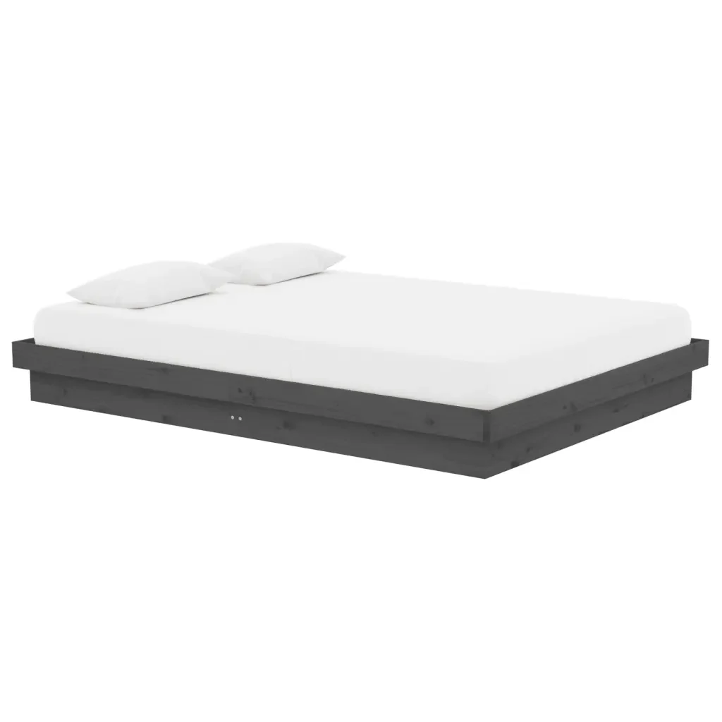 Letto matrimoniale | Letto per adulti | Giroletto Grigio in Legno Massello 140x190 cm - Image 3