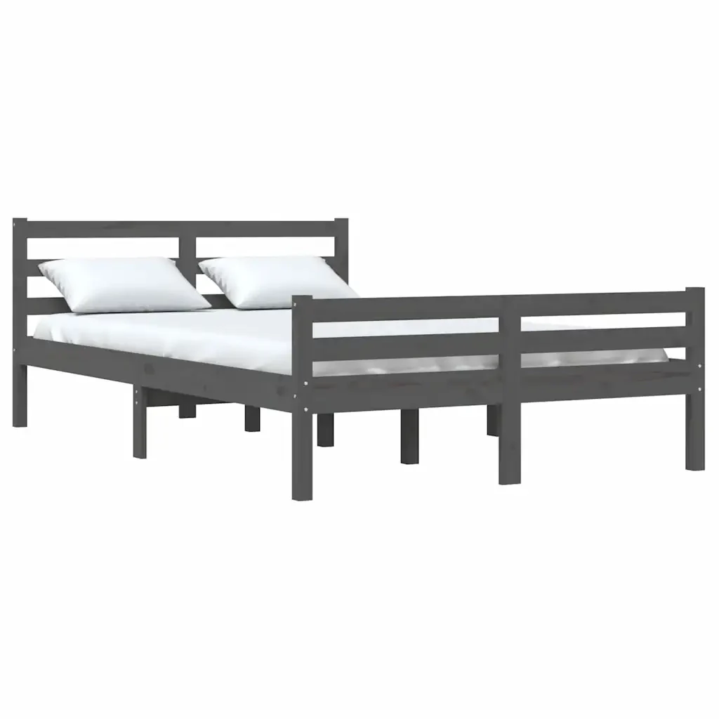 Letto matrimoniale | Letto per adulti | Giroletto Grigio in Legno Massello 140x190 cm - Image 3