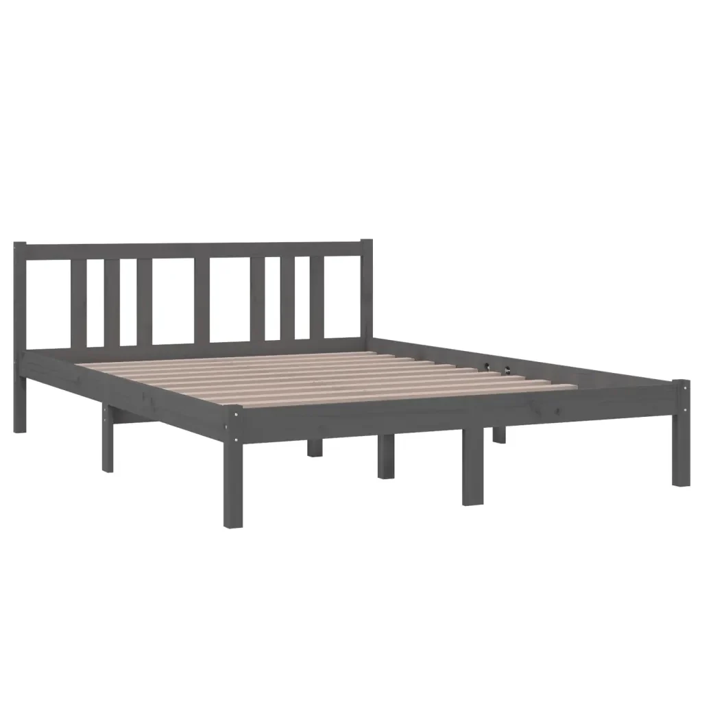 Letto matrimoniale | Letto per adulti | Giroletto Grigio in Legno Massello 140x200 cm - Image 3