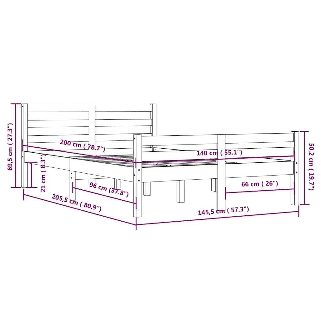 Letto matrimoniale | Letto per adulti | Giroletto Grigio in Legno Massello 140x200 cm - Image 10