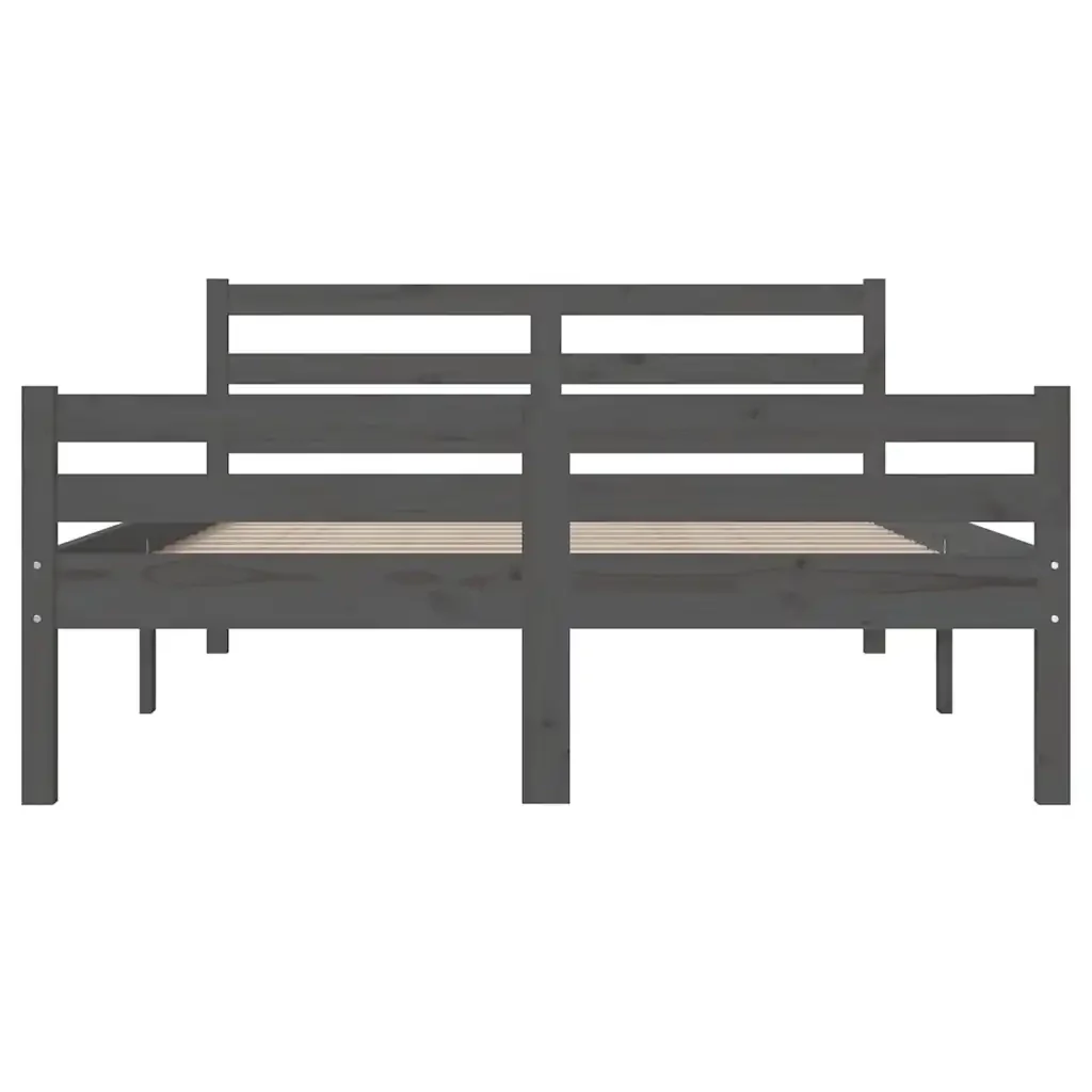 Letto matrimoniale | Letto per adulti | Giroletto Grigio in Legno Massello 140x200 cm - Image 5