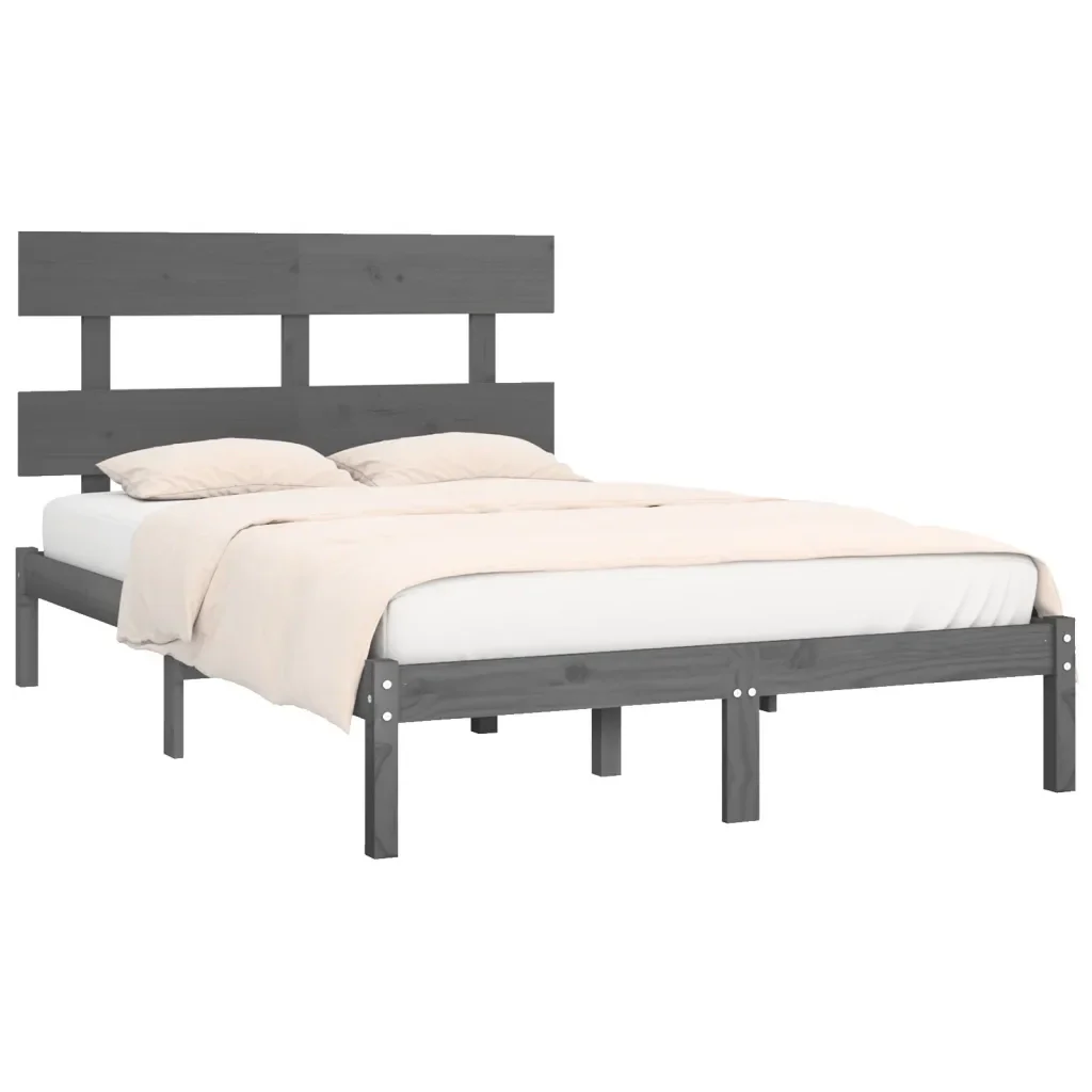 Letto matrimoniale | Letto per adulti | Giroletto Grigio in Legno Massello 200x200 cm - Image 4